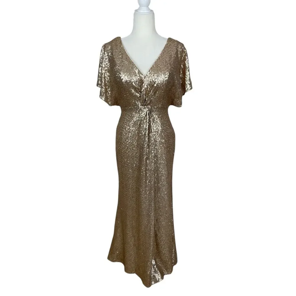 Revelry Gwen Sequin Gown Dress Champagne Gold 202 Size 10 Bridesmaid Elegant - Picture 1 of 16